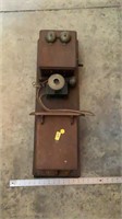 Vintage wooden crank telephone, not tested, 10 x