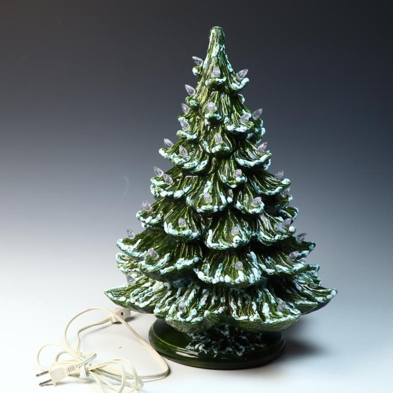 Ceramic lighted Xmas Tree Merry 1991