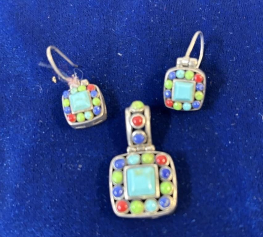 Sterling Navajo Multistone Colorblock earring