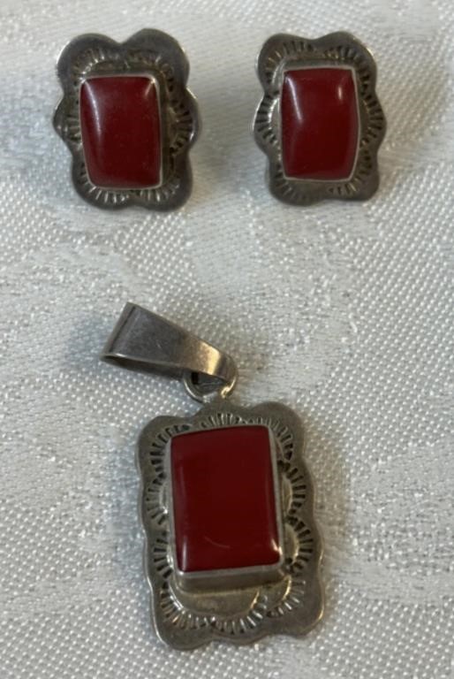 Sterling Red Jasper necklace earring lot