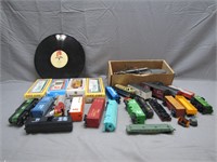 Vintage Lot of Train Cars, Tracks, & Vinyl Record