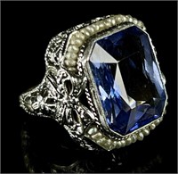 1930's Lafrance Jewlery 14k Saphirre & Pearl Ring
