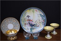 Asian Themed Plate,Metal Candle Pillars,Cup &