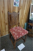 antique solid walnut dining chair with Jacobean