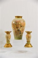 Cherub Hand Painted Vase & Candle Stick Holders