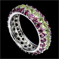 Natural Peridot Rhodolite Garnet Eternity Ring