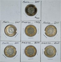 Lot of 7  Mexico  Deiz Pesos  ($10)  2000's