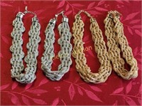 4 large vtg braided necklaces gold & silver tone