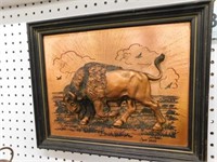 Buffalo 3D bison picture in frame, 16" x 13"