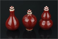 3 Pieces Chinese Copper Red Snuff Bottles