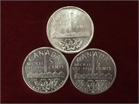 3 Inco Sudbury Bicentennial Replica 5¢ Coins