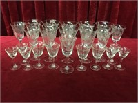 Cornflower Pattern Cut Crystal Glasses - 23 pcs