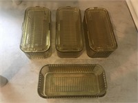 Lot of 4 Vintage Yellow Refrigerator Glass Dishes