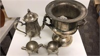 4 pieces silver-plated tinware
