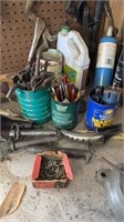 Group lot of miscellaneous items, tin can filled