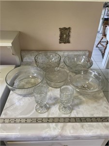 Glass Lot - Unique Bowls and Two Glasses