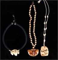 A Group of 3 Bone Carved Necklace