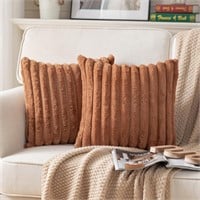 Faux Fur Plush Decorative Pillow Case x2