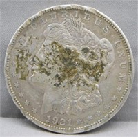 1921-D Morgan Silver Dollar with Rim Damage.