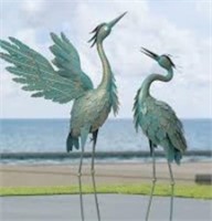 Set Of 2 Crane Garden Statues Standing Metal