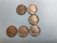 Six Buffalo nickels