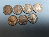 Seven Buffalo nickels