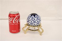 3" Ceramic Blue & White Ball w/ Stand