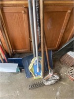 Broom, shovel and rake