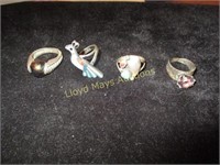 4pc Sterling Silver & Natural Stone Rings