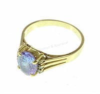 14k Yellow Gold & Purple Tourmaline & Diamond Ring