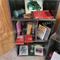 CONTENTS OF CUPBOARD, BOOKS, DOG COLLAR, WEIGHT,