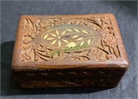 Jewelry - small carved inlaid jewelry box with