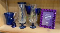 Glassware - mix lot of blue and clear glassware,
