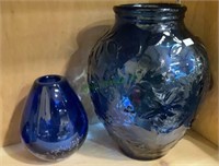 Blue glass vases - lot of two - larger vase 13