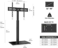 FITUEYES TV Floor Stand with Tempered Glass Base f