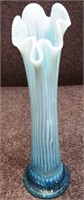 Vintage Blue Opalescent Glass Swung Vase