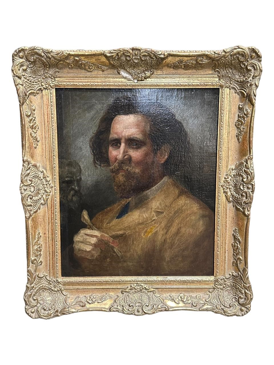Signed Antique Oil Canvas "The Sculptor Portrait"