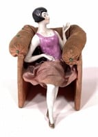 Porcelain girl in overstuffed chair "Pin Cushion"