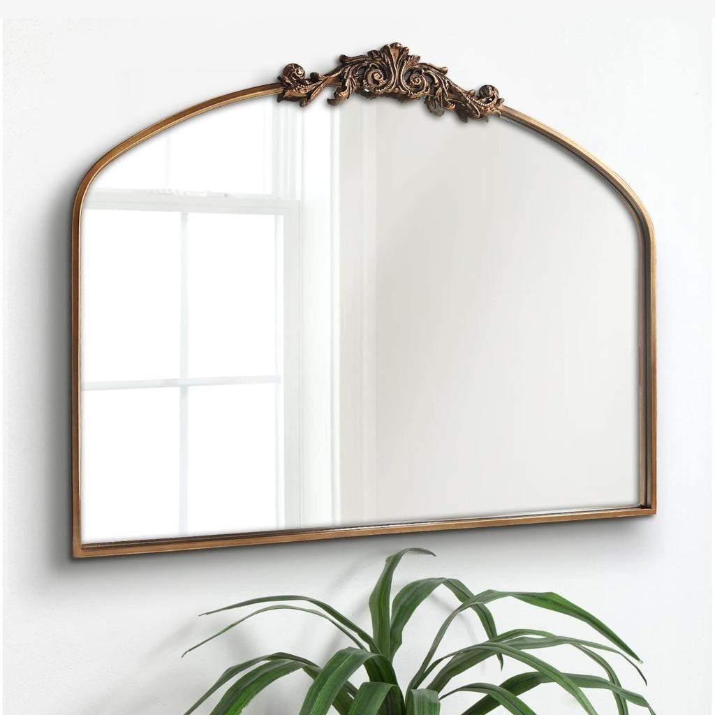 OUSHUAI Gold Arched Mirror,Baroque Brass