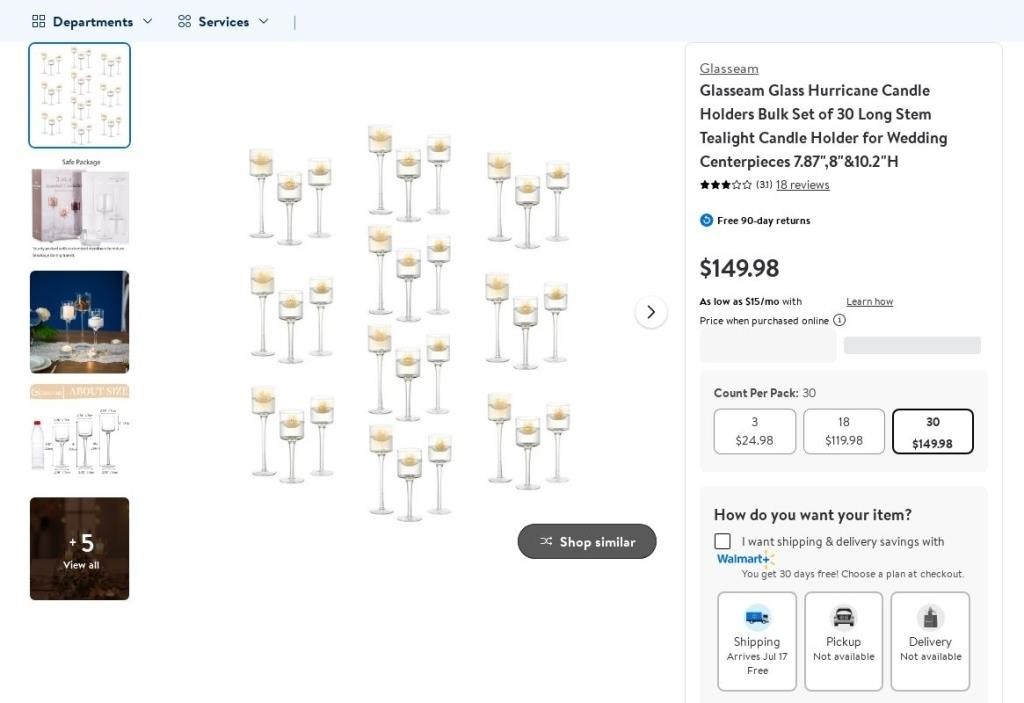 FM6007  Glasseam Hurricane Candle Holders Set 7.87