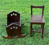 VTG WOODEN DOLL CRADLE & CHILDS CHAIR