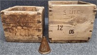 (2) Grain Measuring Boxes & Copper Vessel