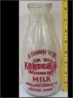 KORTER'S PASTEURIZED QT. MILK BOTTLE - MOSCOW, ID.