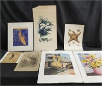 Group of prints, lithographs, etchings, water col.