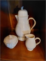 Classical Creamware Coffee Pot, Cream & Sugar