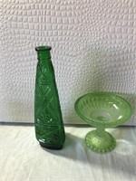 2 Pcs Green Glass (Rossini Empoli Italian, etc...)