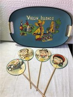 Dbl Handled Virgin Islands Tray & Whimsicle Fans