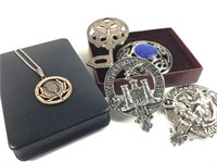 5 Vintage Scottish Clan Pins & Jewelry - Sterling