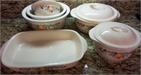 J - LOT OF CORELLE BOWLS & BAKING DISH (K21)