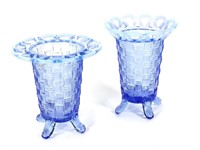 2 Lace Edge Basketweave Blue Spooner / Vase